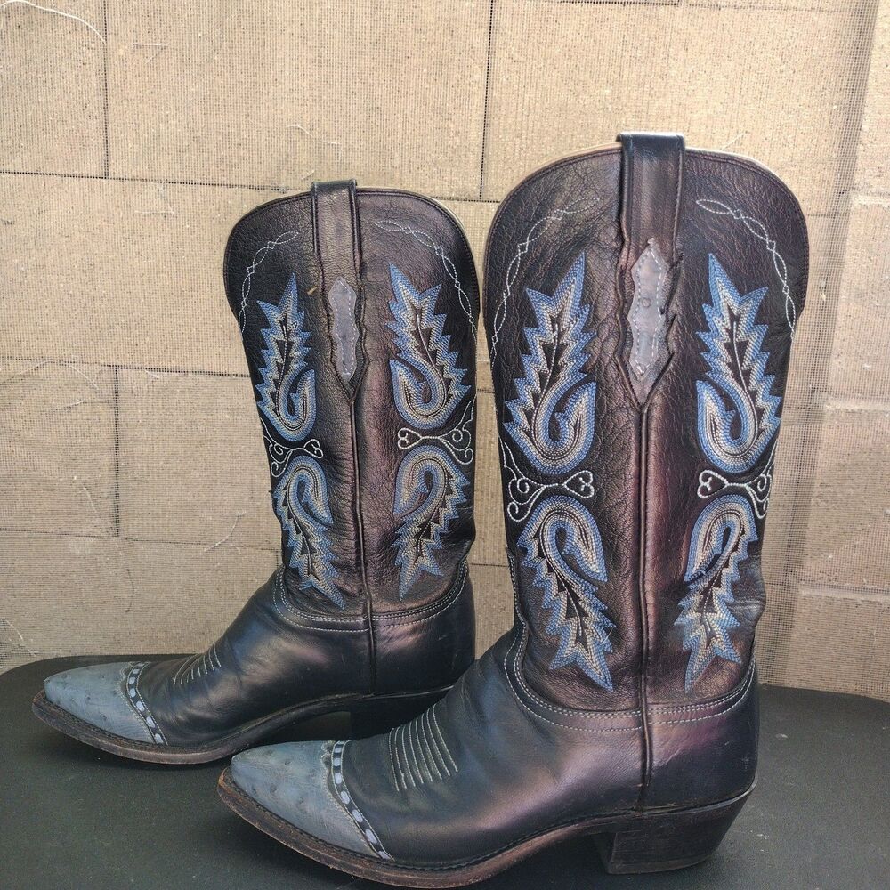Lucchese 1883 Women’s 7B Two Tone Blue Ostrich Leather Western Cowboy Boots